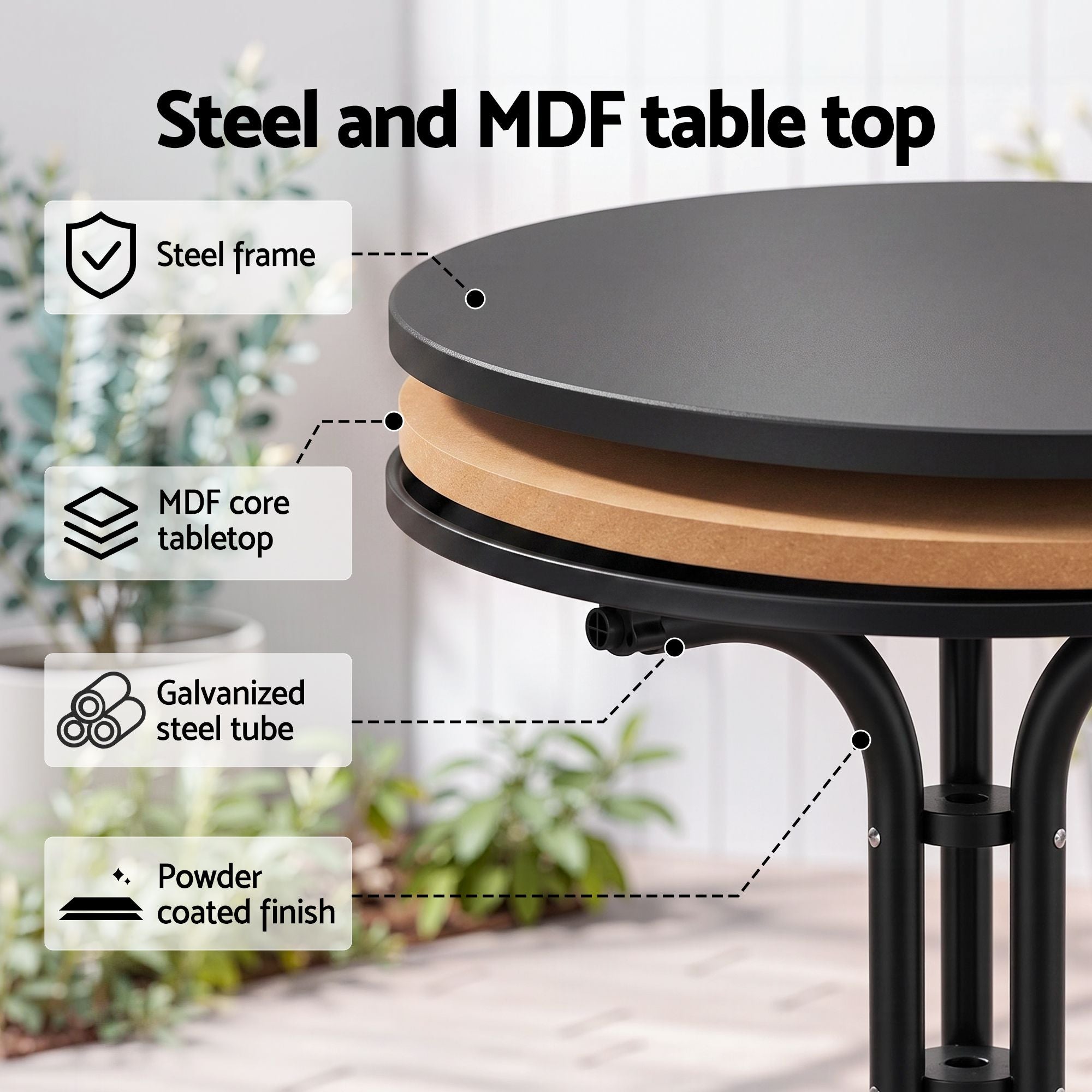 5-Piece Outdoor Dining Set with Table and Chairs for Patio and Garden - Black