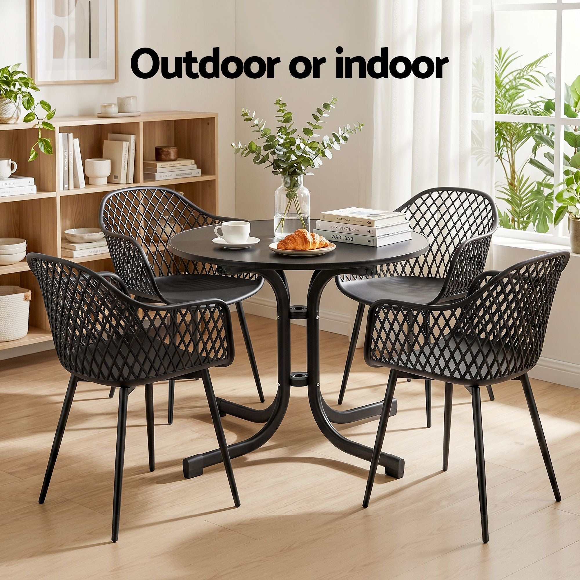5-Piece Outdoor Dining Set with Table and Chairs for Patio and Garden - Black