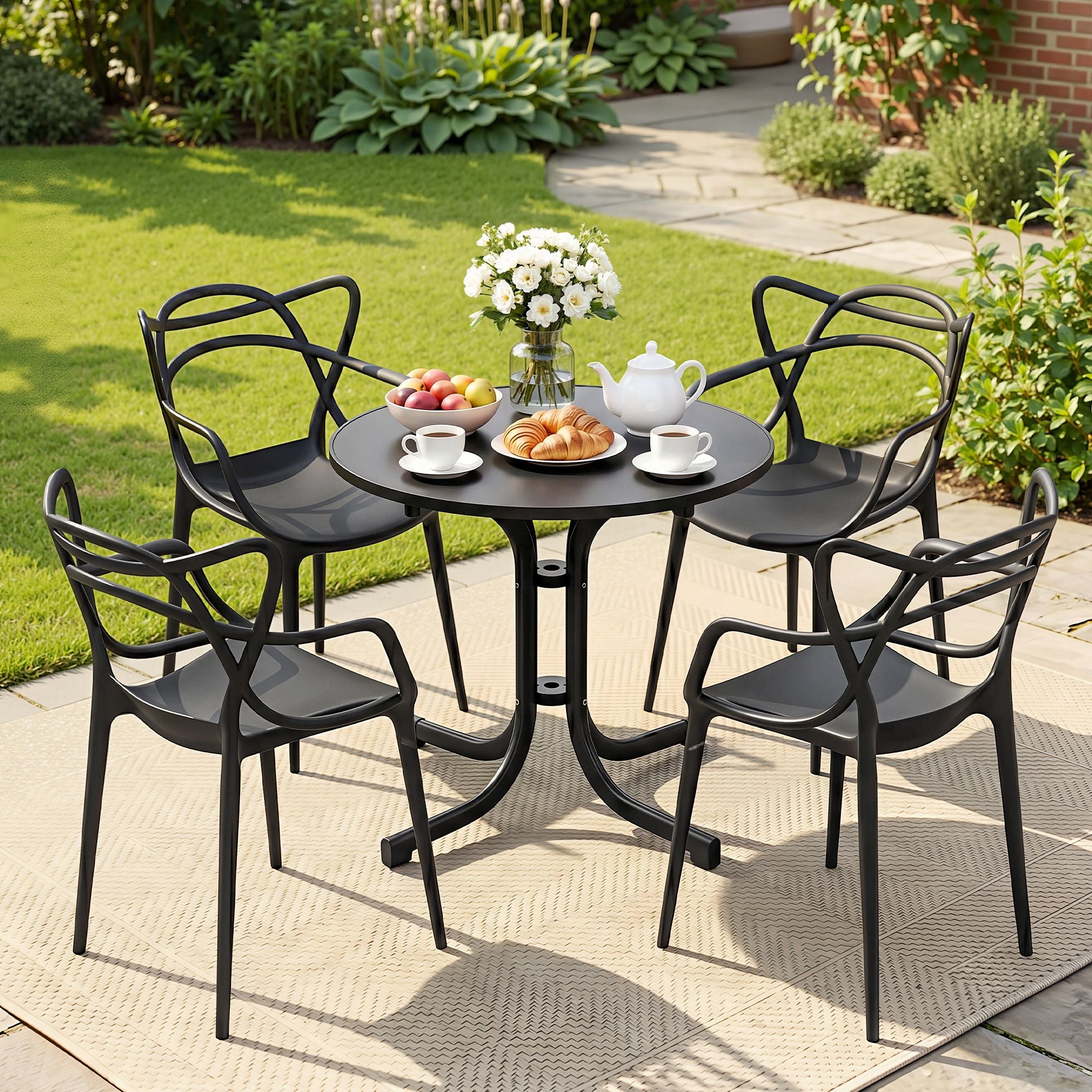 5-Piece Outdoor Dining Table and Chairs Set for Garden Patio - Black