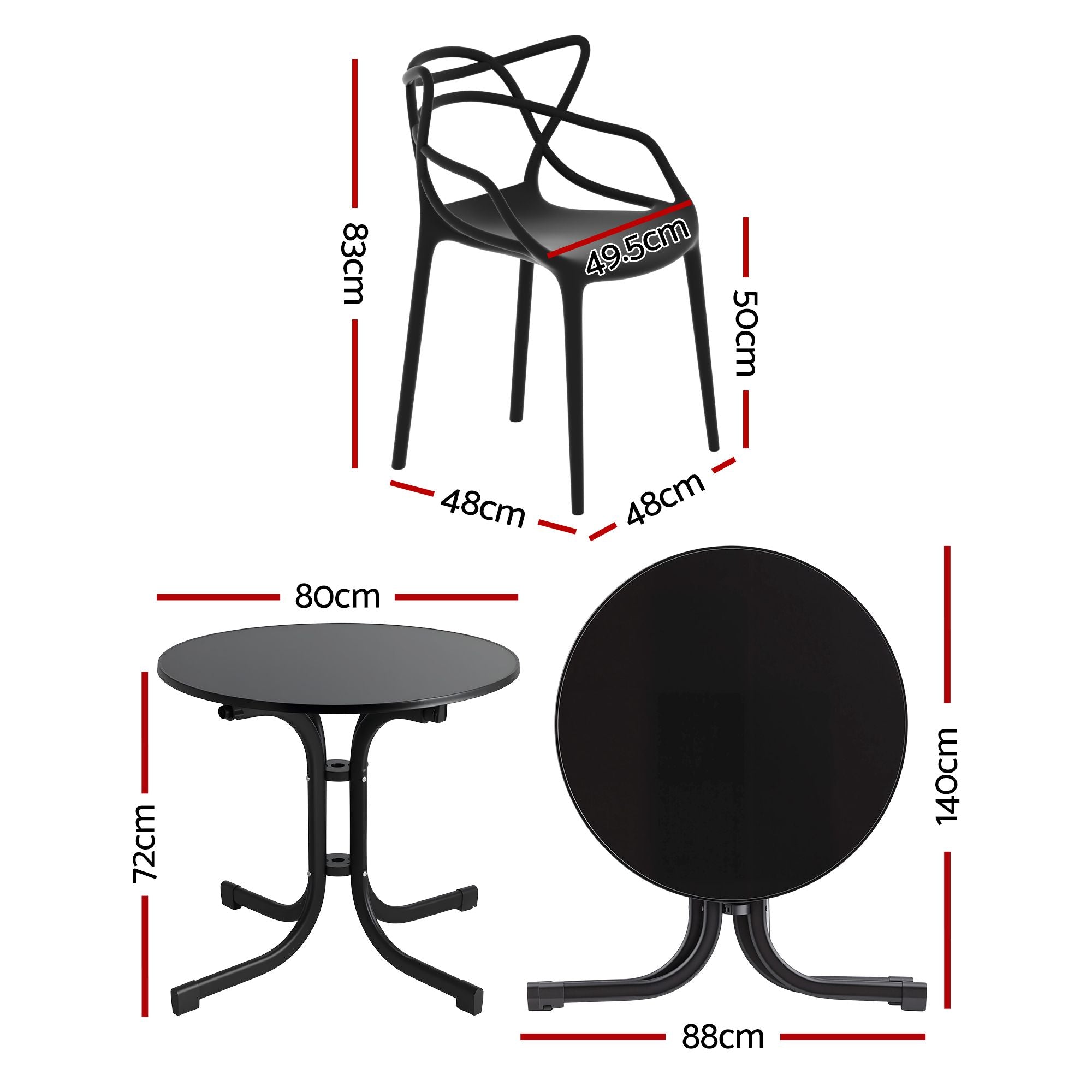 5-Piece Outdoor Dining Table and Chairs Set for Garden Patio - Black