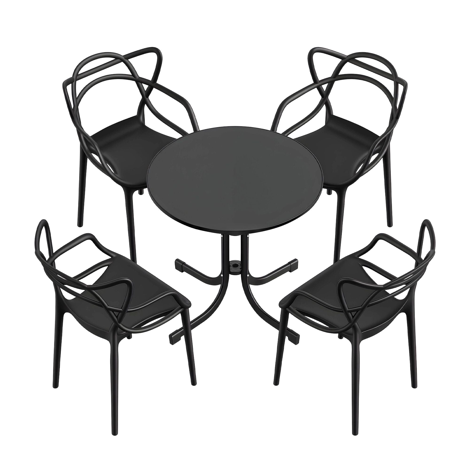 5-Piece Outdoor Dining Table and Chairs Set for Garden Patio - Black