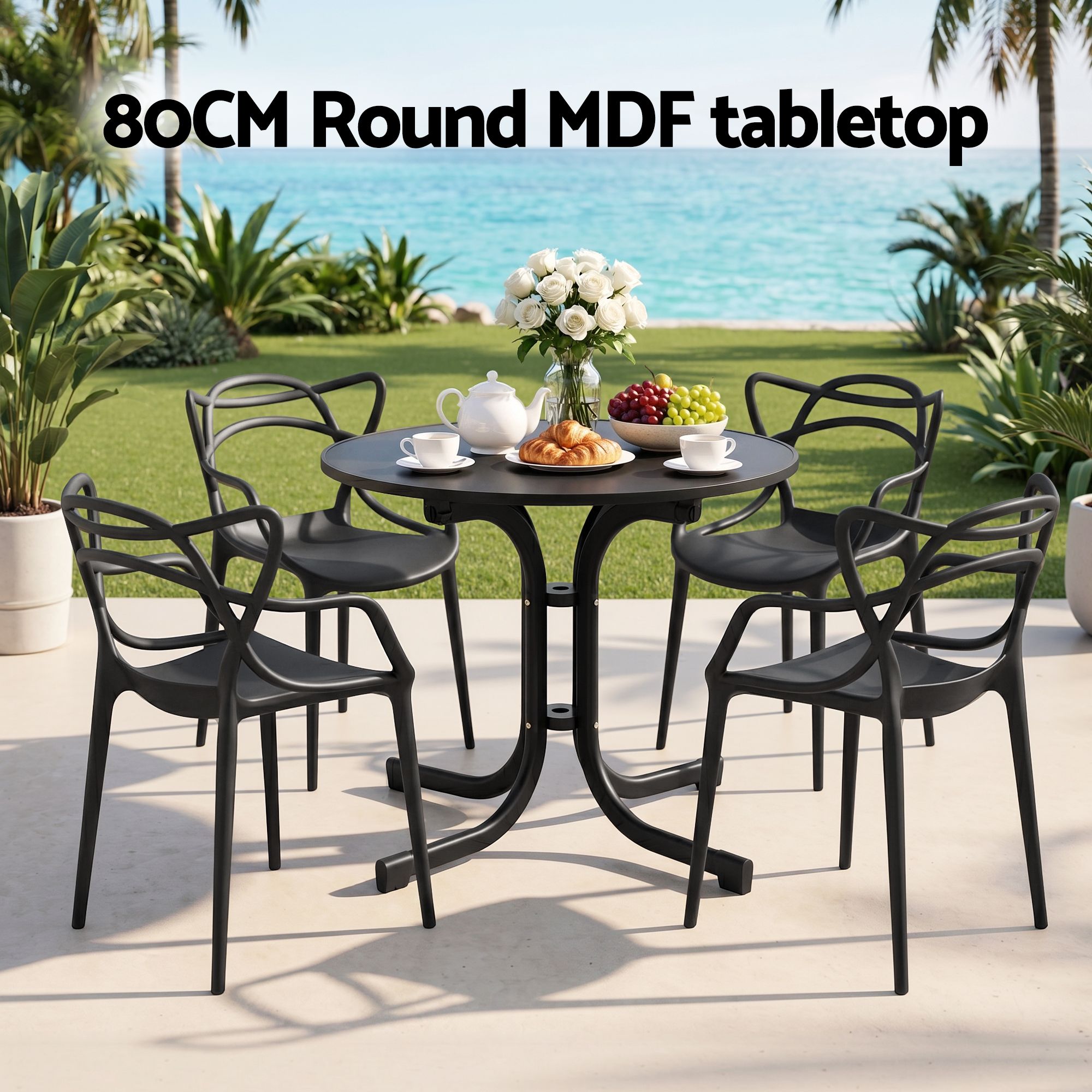 5-Piece Outdoor Dining Table and Chairs Set for Garden Patio - Black