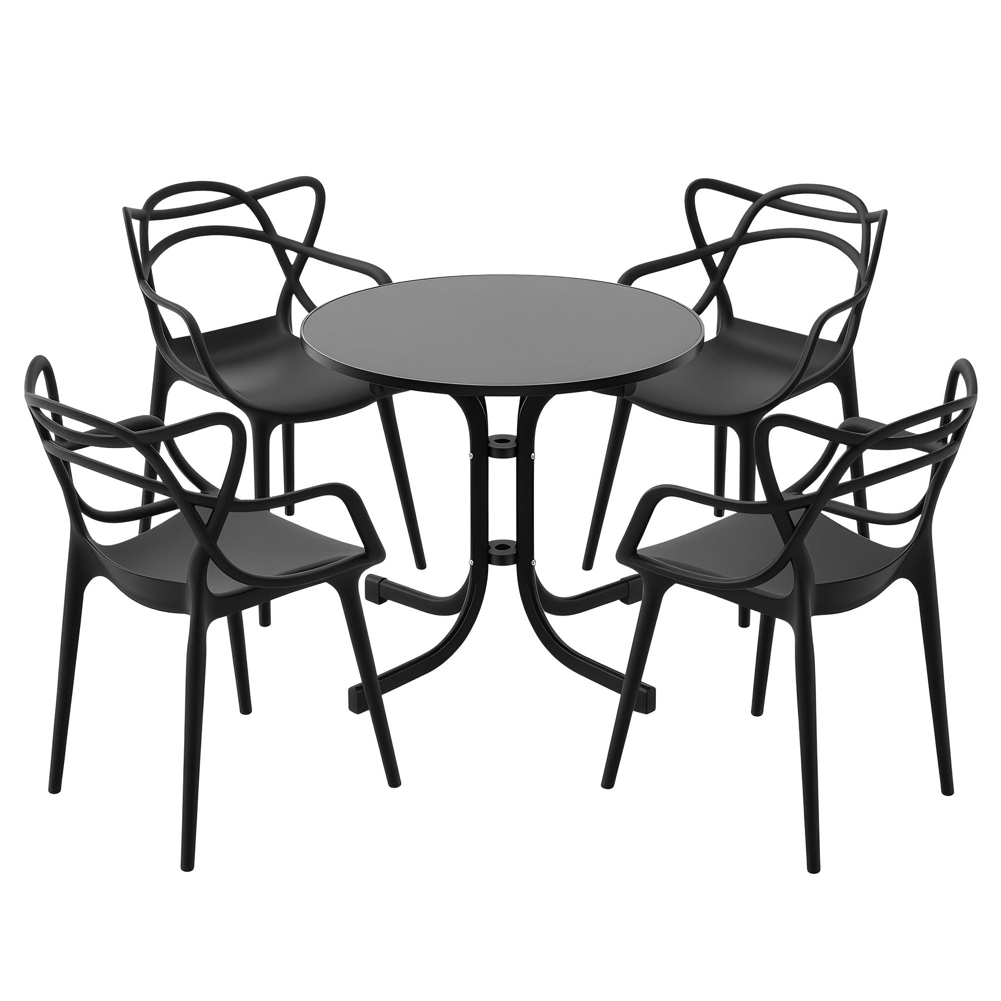 5-Piece Outdoor Dining Table and Chairs Set for Garden Patio - Black