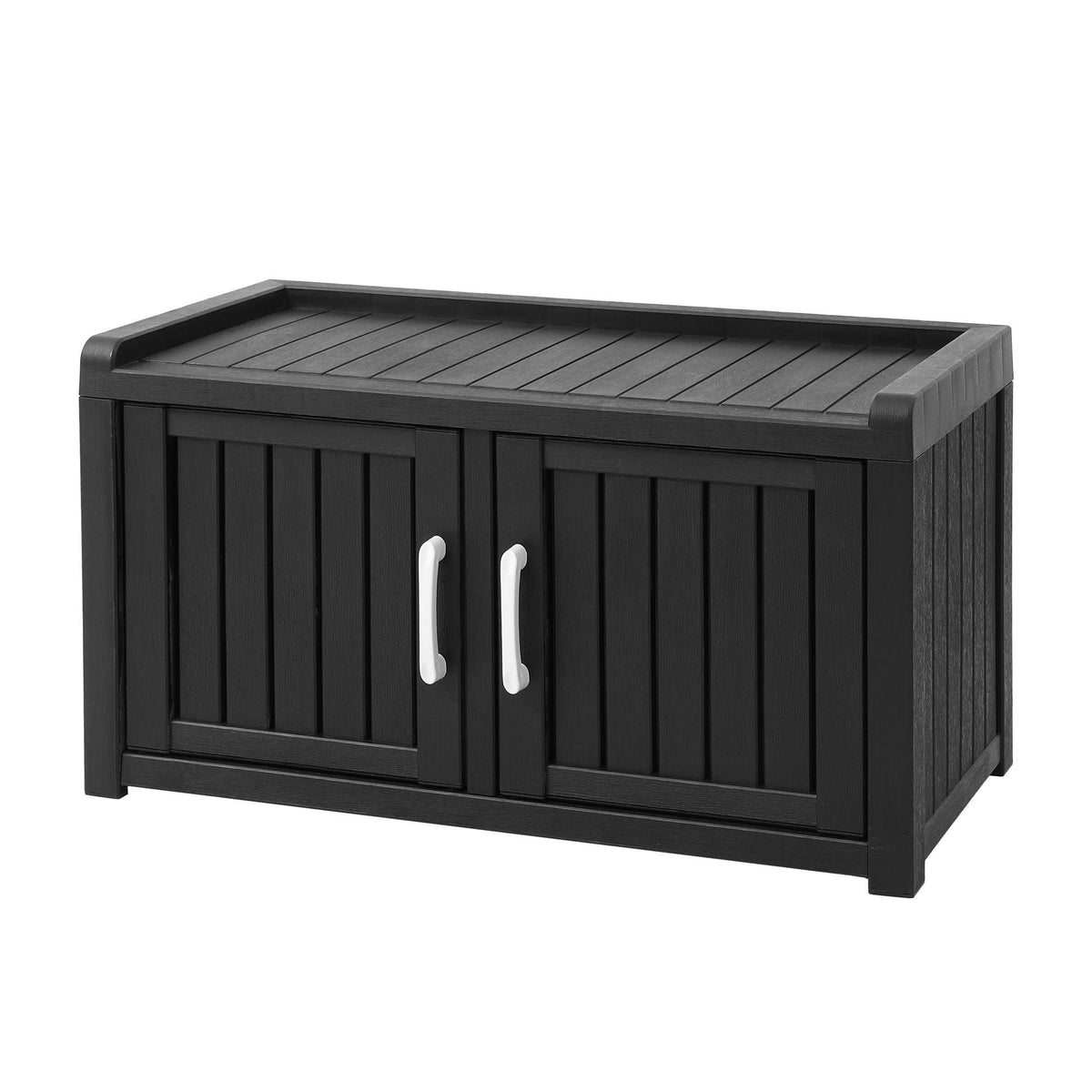 Outdoor Storage Bench with Double Door Shoe Cabinet and Shelf 81cm - Black