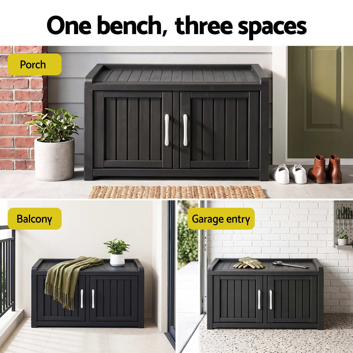 Outdoor Storage Bench with Double Door Shoe Cabinet and Shelf 81cm - Black