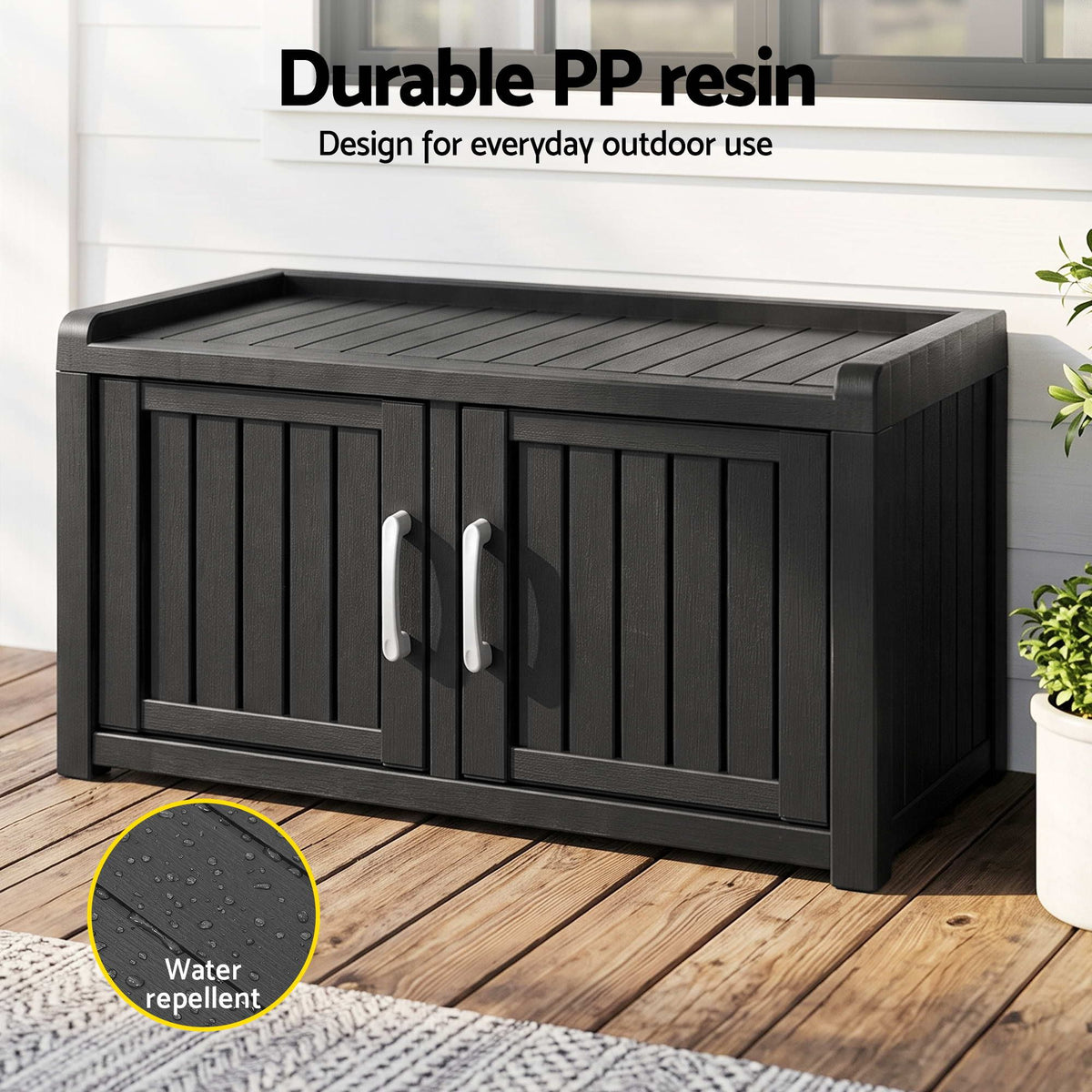 Outdoor Storage Bench with Double Door Shoe Cabinet and Shelf 81cm - Black