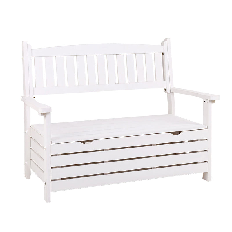 Outdoor Outdoor Storage Bench Box Wooden Garden Chair 2 Seat Timber Furniture White