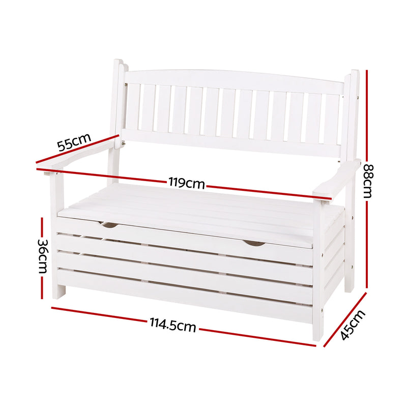 Outdoor Outdoor Storage Bench Box Wooden Garden Chair 2 Seat Timber Furniture White