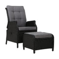 Elizabeth Wicker Recliner Chair with Ottoman (Black)