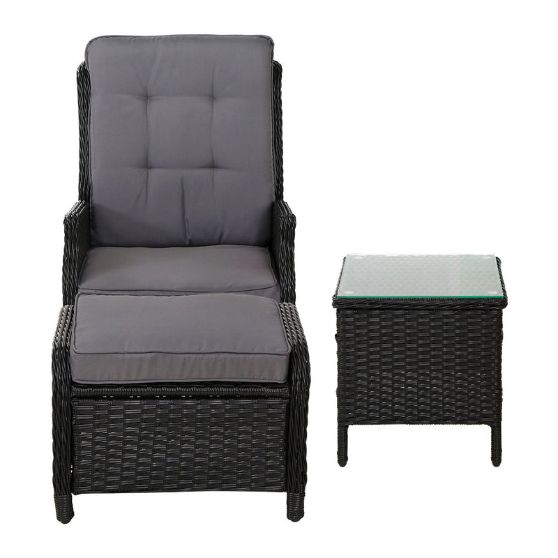 5 Piece Elizabeth Wicker Recliner Chairs and Table Package with Ottomans (Black)