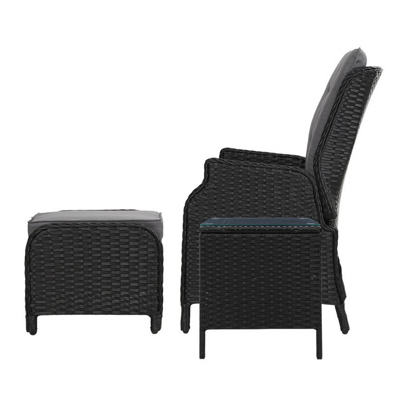 5 Piece Elizabeth Wicker Recliner Chairs and Table Package with Ottomans (Black)