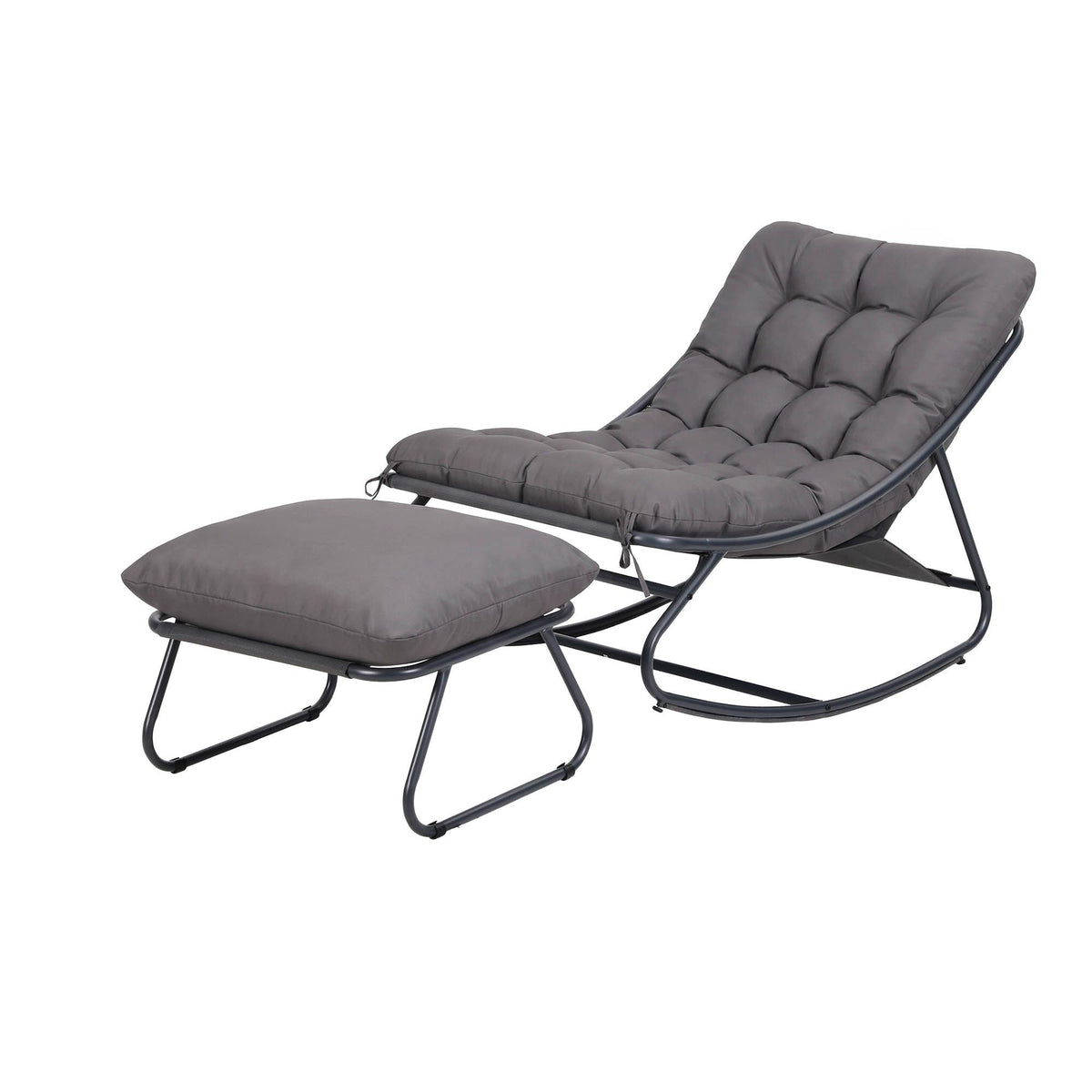 Rocking Chair with Footrest and Mesh Seat Cushion - Grey