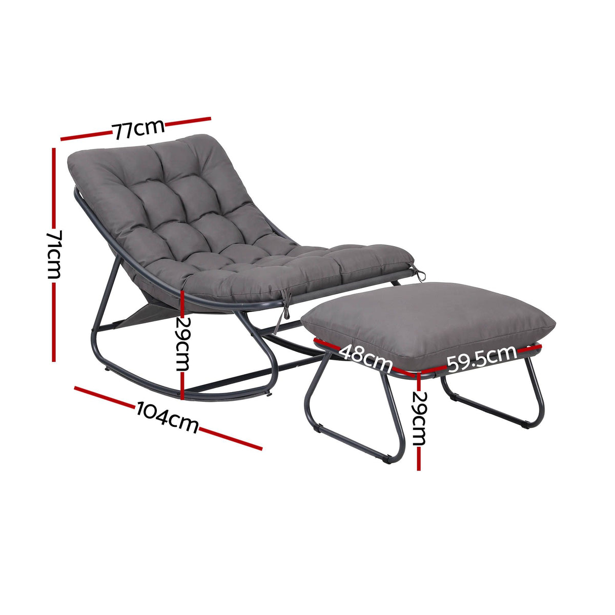 Rocking Chair with Footrest and Mesh Seat Cushion - Grey