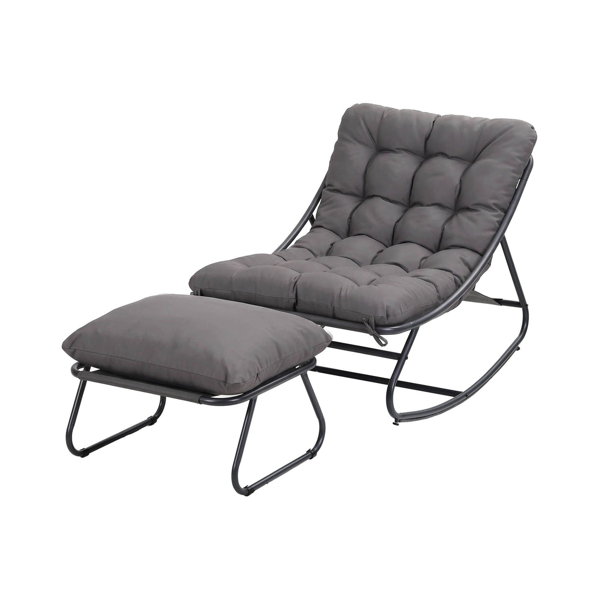 Rocking Chair with Footrest and Mesh Seat Cushion - Grey