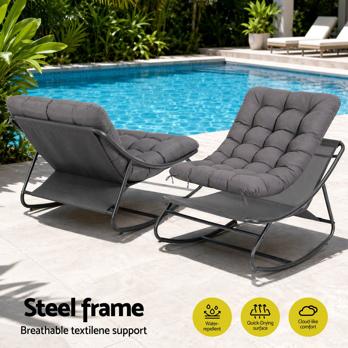 Rocking Chair with Footrest and Mesh Seat Cushion - Grey
