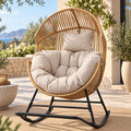 Outdoor Egg Rocking Chair Rattan Lounger with Thick Cushion - Natural