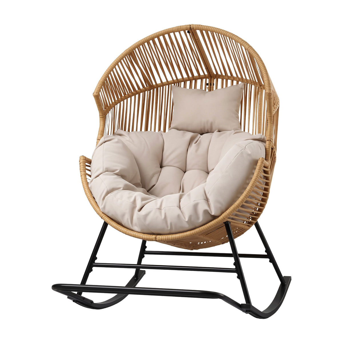Outdoor Egg Rocking Chair Rattan Lounger with Thick Cushion - Natural