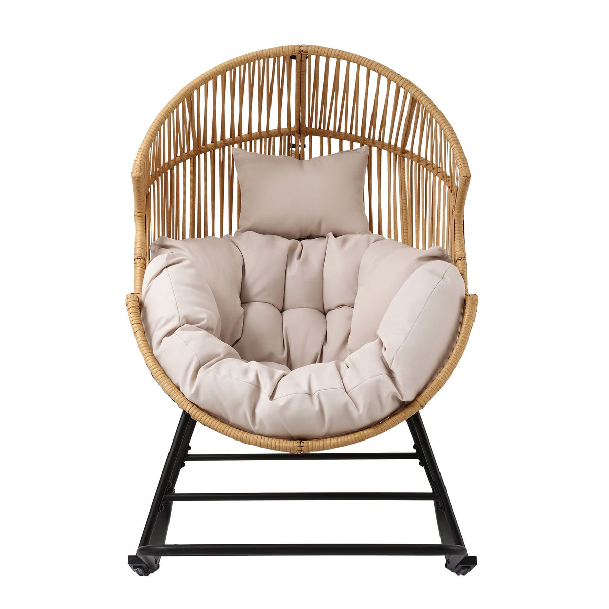 Outdoor Egg Rocking Chair Rattan Lounger with Thick Cushion - Natural