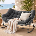 Outdoor Rocking Wicker Loveseat with Cushion 2 Seater Patio Furniture - Grey