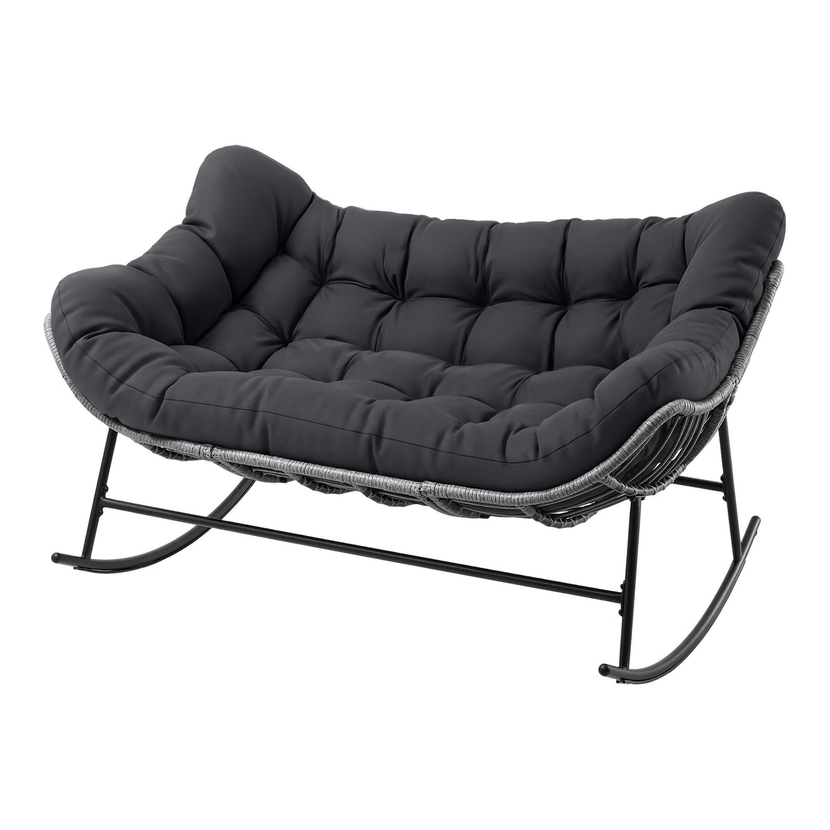 Outdoor Rocking Wicker Loveseat with Cushion 2 Seater Patio Furniture - Grey