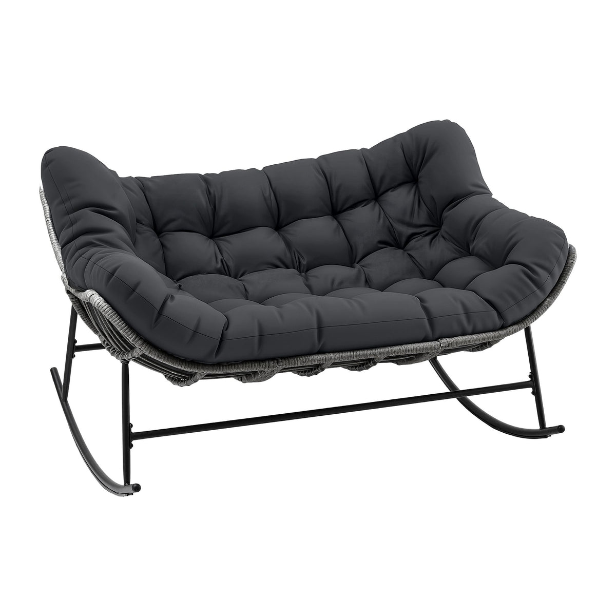 Outdoor Rocking Wicker Loveseat with Cushion 2 Seater Patio Furniture - Grey