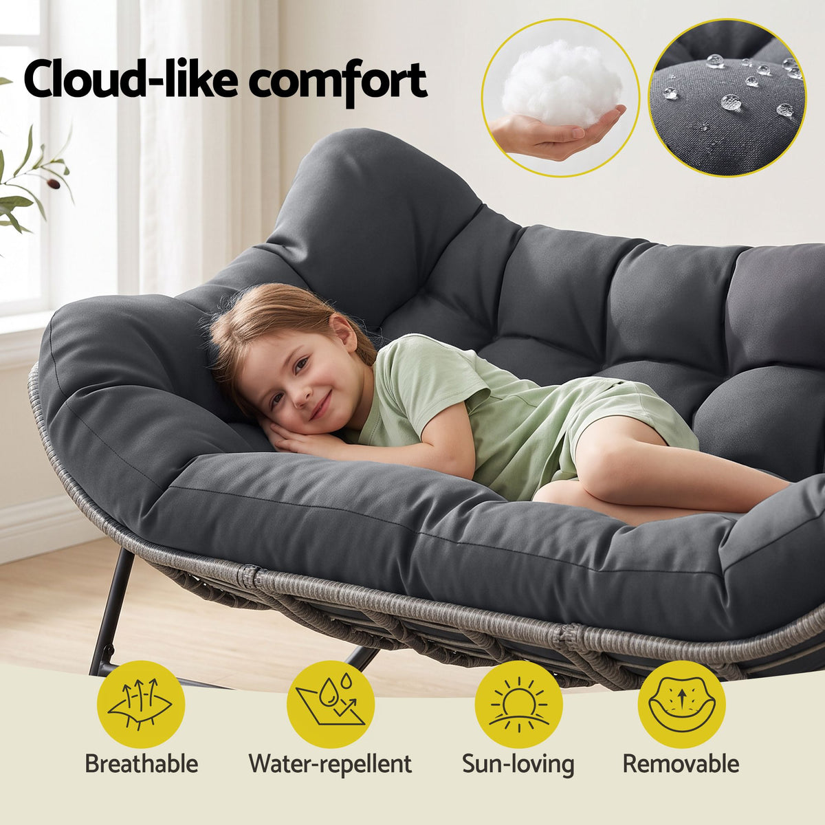 Outdoor Rocking Wicker Loveseat with Cushion 2 Seater Patio Furniture - Grey
