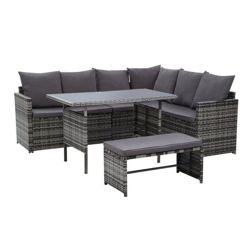 8 Seat Wicker Outdoor Lounge Setting with Storage Cover - Mixed Grey