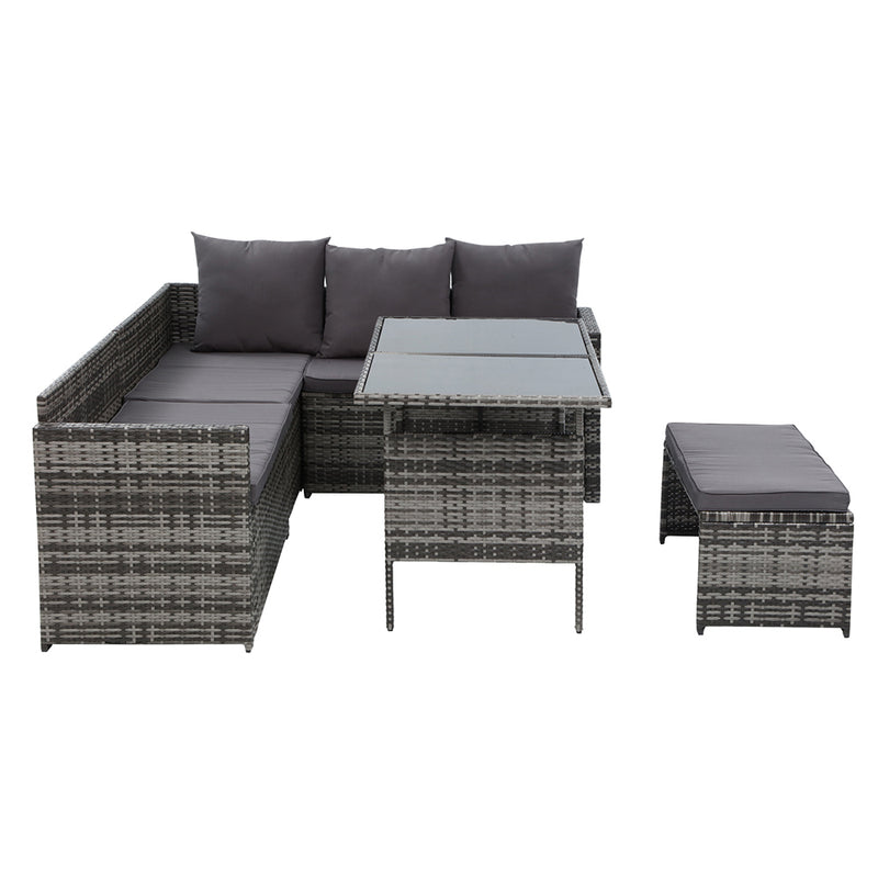 8 Seat Wicker Outdoor Lounge Setting with Storage Cover - Mixed Grey