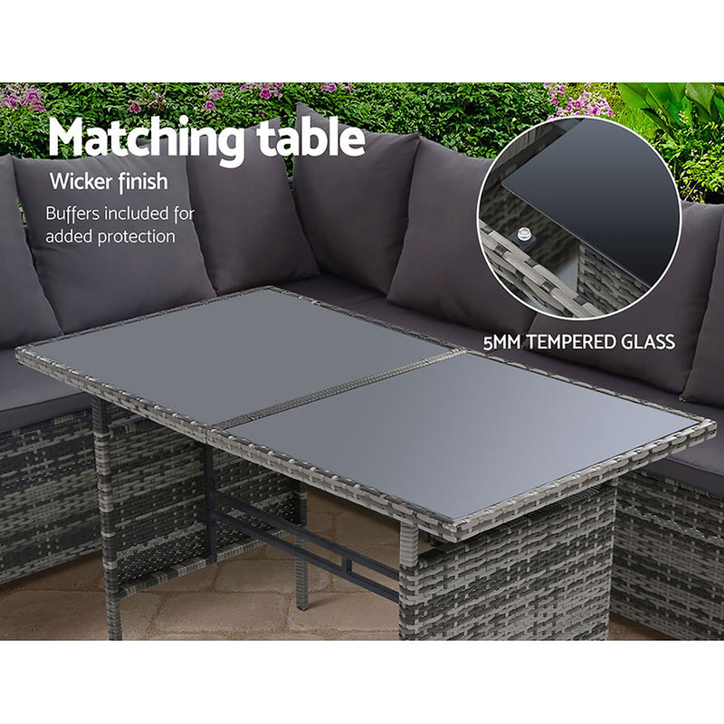 8 Seat Wicker Outdoor Lounge Setting with Storage Cover - Mixed Grey