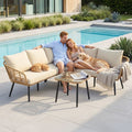 4-Piece 5-Seater Modular Outdoor Rattan Sofa Set with Cushions - Beige