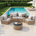 4 Seater 7PCS Outdoor Rattan Sofa Set with Table and Chairs - Brown