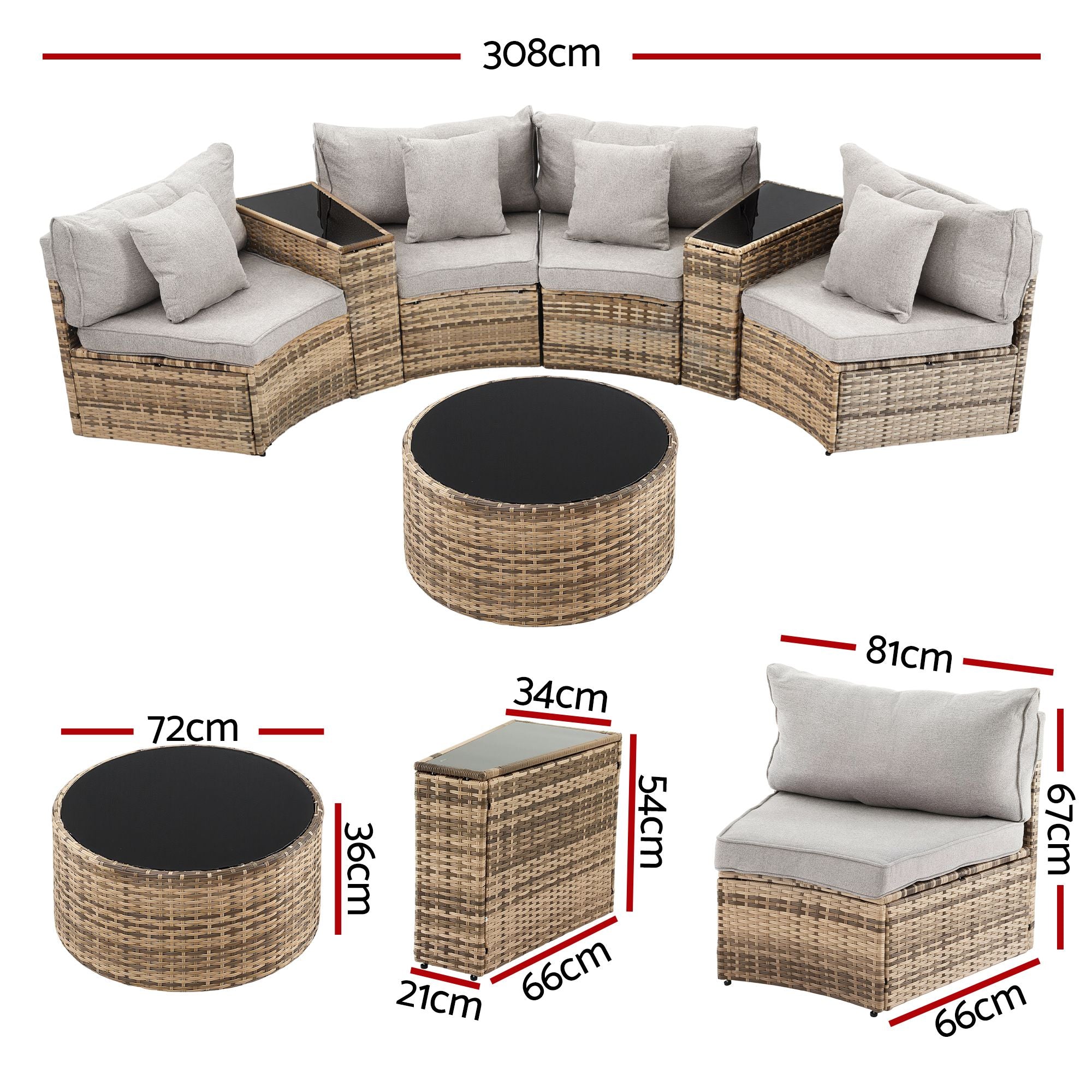 4 Seater 7PCS Outdoor Rattan Sofa Set with Table and Chairs - Brown