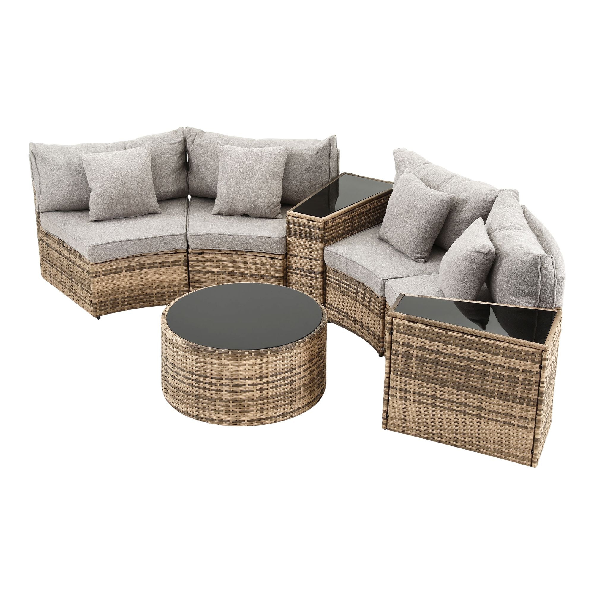 4 Seater 7PCS Outdoor Rattan Sofa Set with Table and Chairs - Brown
