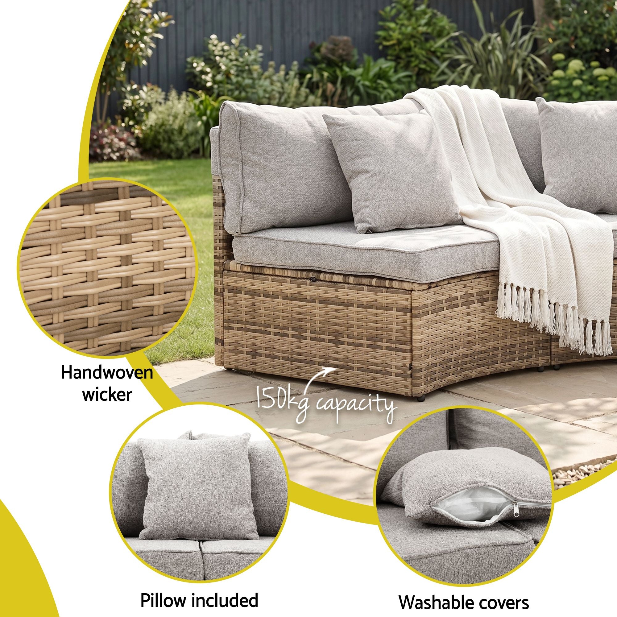 4 Seater 7PCS Outdoor Rattan Sofa Set with Table and Chairs - Brown