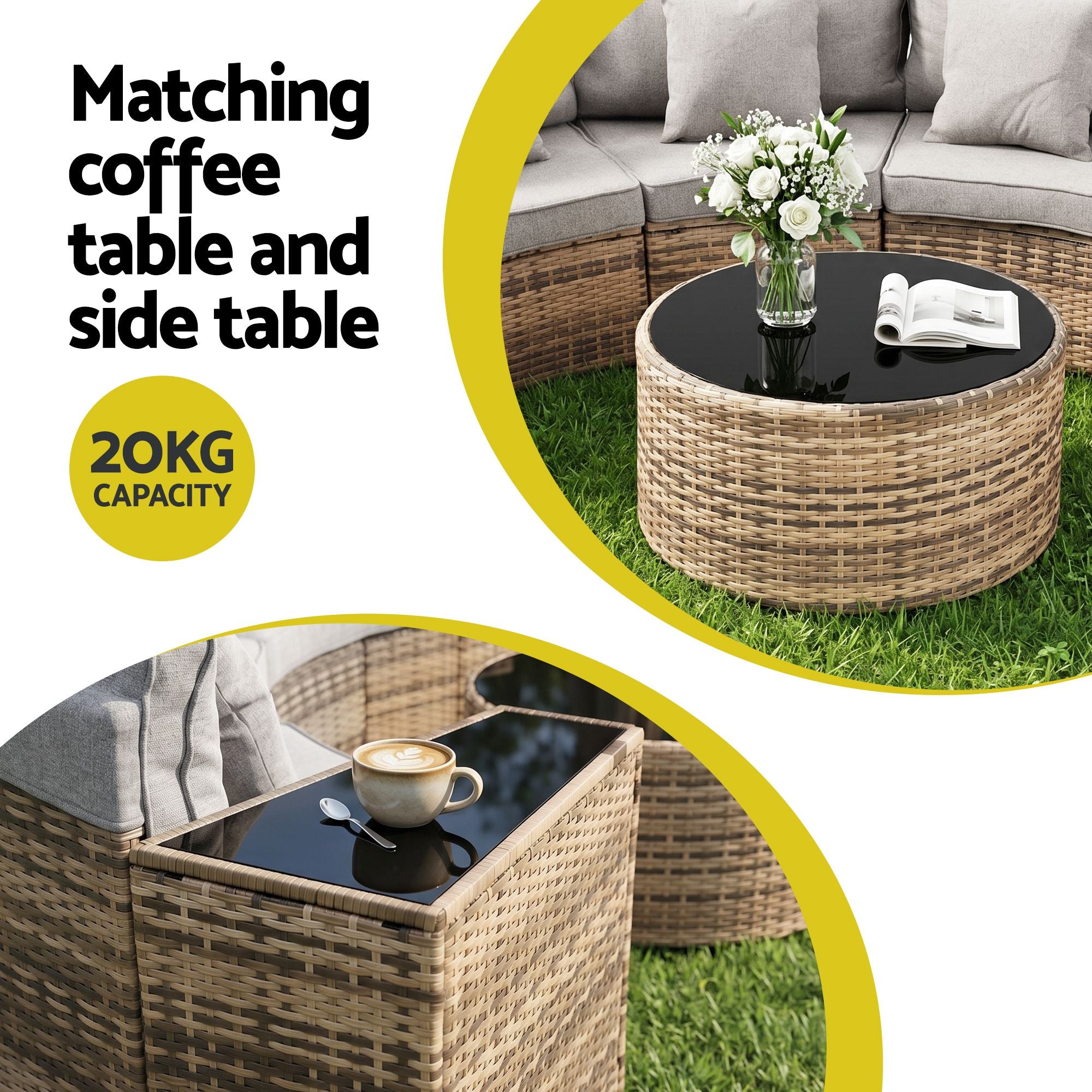 4 Seater 7PCS Outdoor Rattan Sofa Set with Table and Chairs - Brown