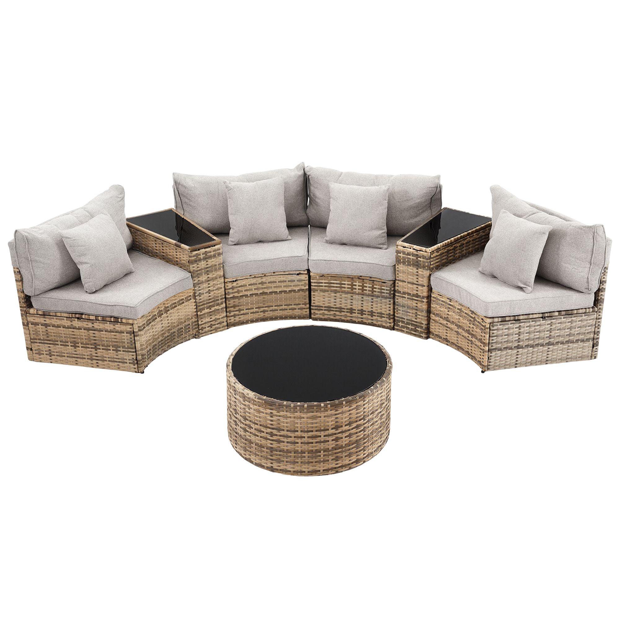 4 Seater 7PCS Outdoor Rattan Sofa Set with Table and Chairs - Brown