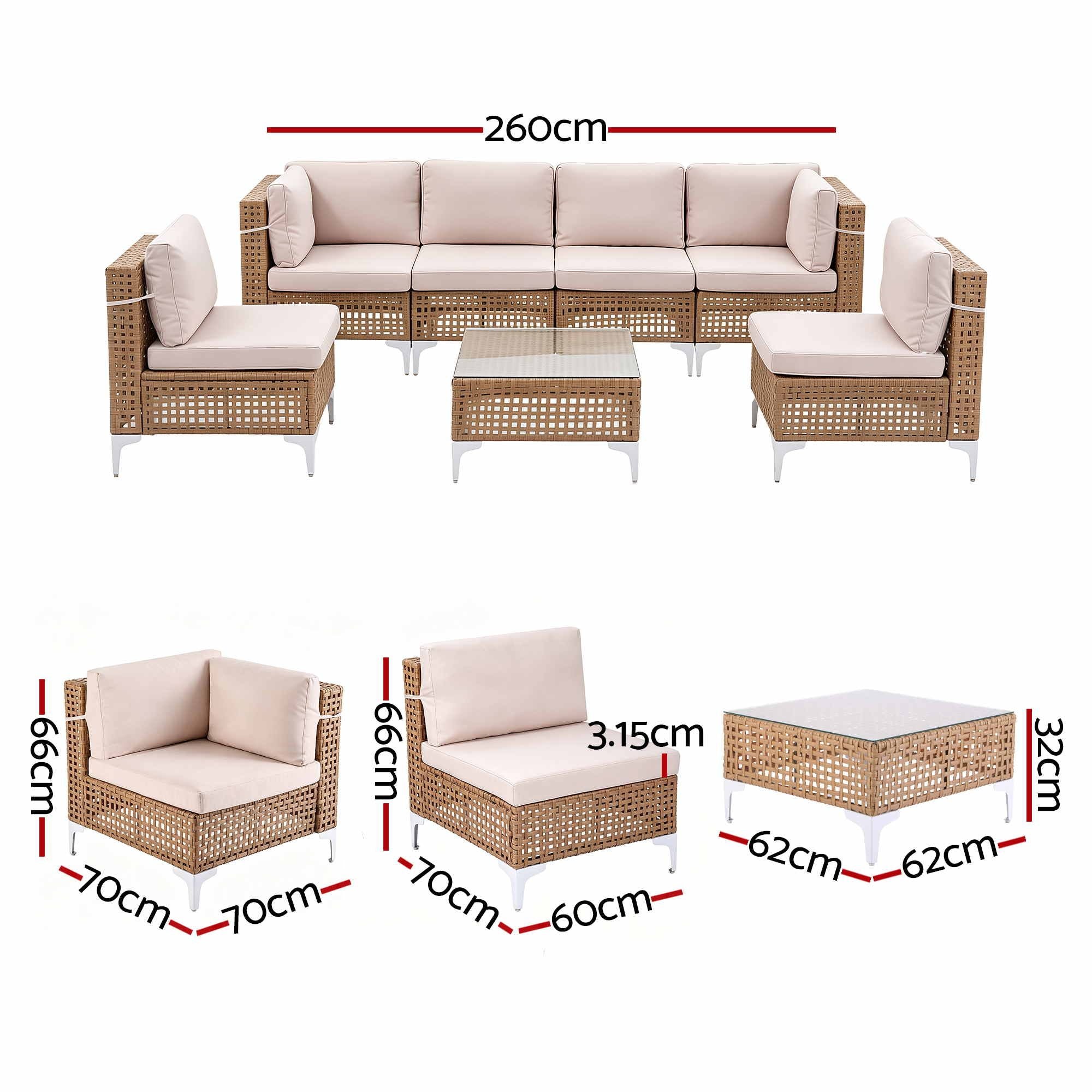 6 Seater Outdoor Sofa Set 7PCS Table Chair Set Garden Rattan Patio Furniture