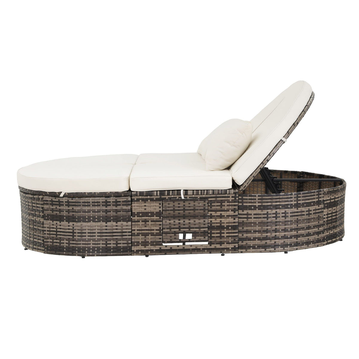 Outdoor Day Bed Sun Lounge with Retractable Side Tray - Beige