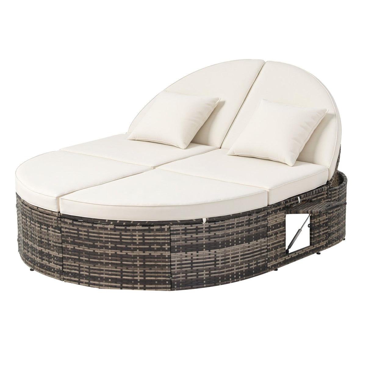 Outdoor Day Bed Sun Lounge with Retractable Side Tray - Beige