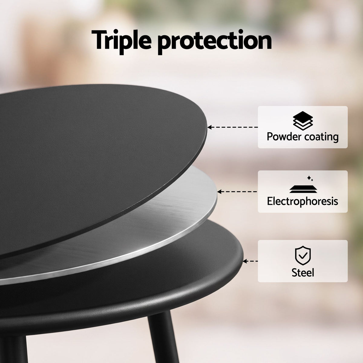 Outdoor Side Table with Steel Frame for Patio Balcony Garden - Black