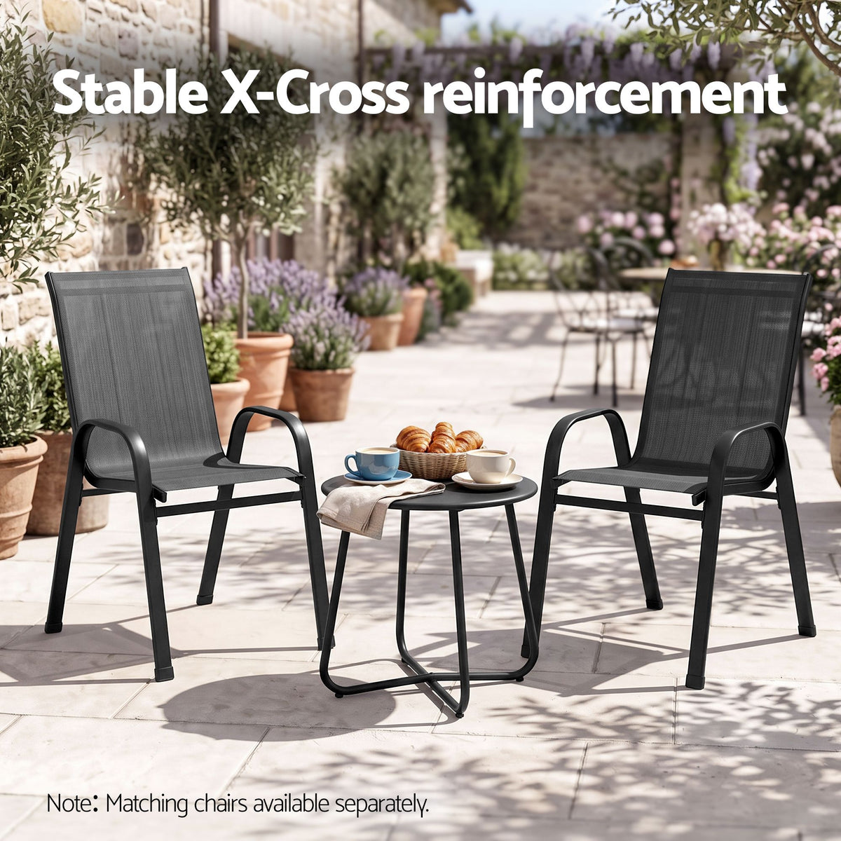 Outdoor Side Table with Steel Frame for Patio Balcony Garden - Black
