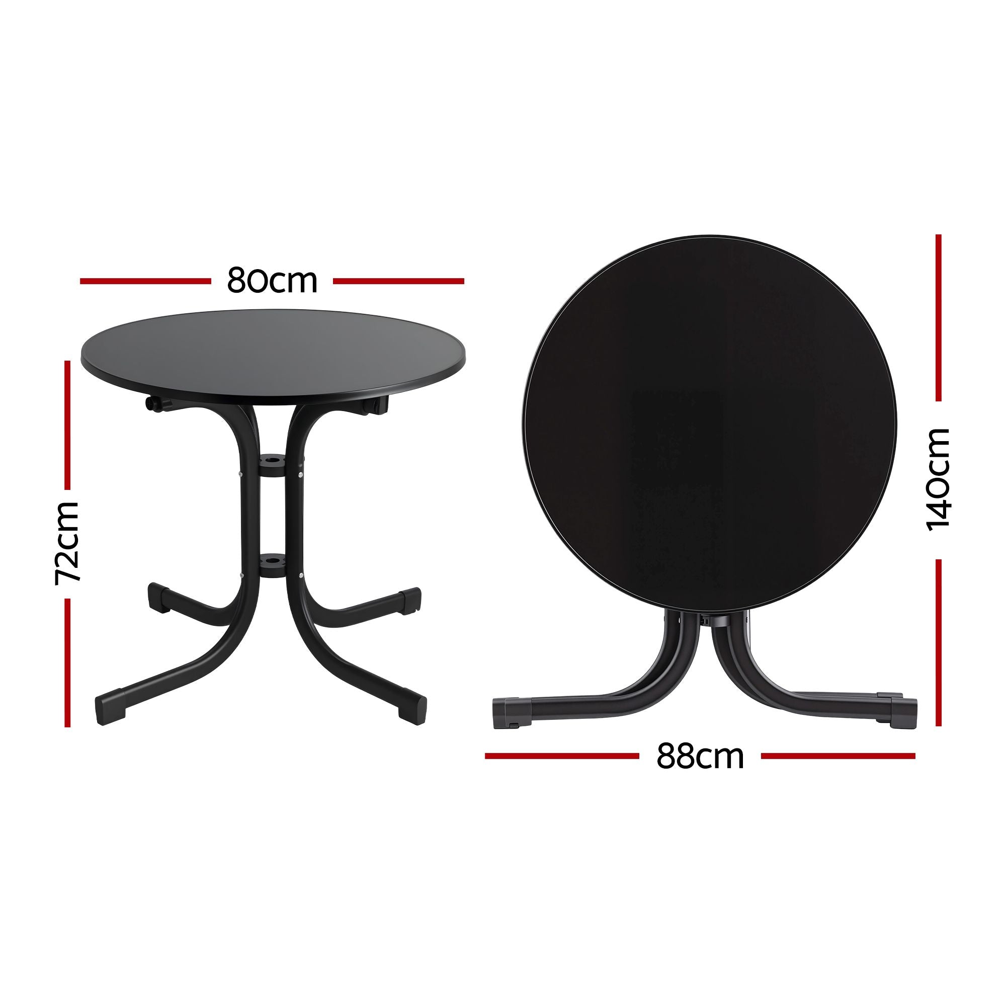 80cm Folding Outdoor Round Bistro Side Table - Black