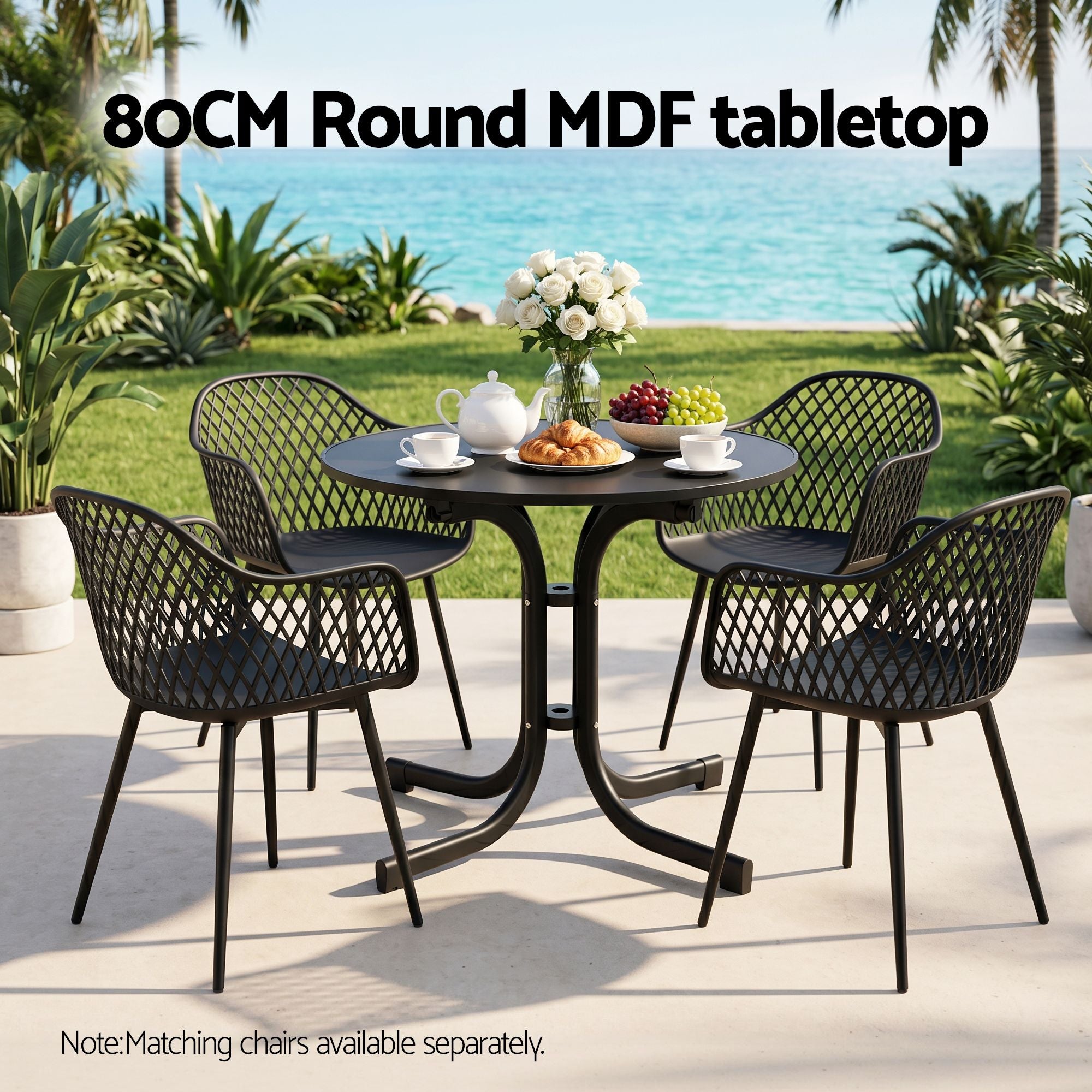 80cm Folding Outdoor Round Bistro Side Table - Black