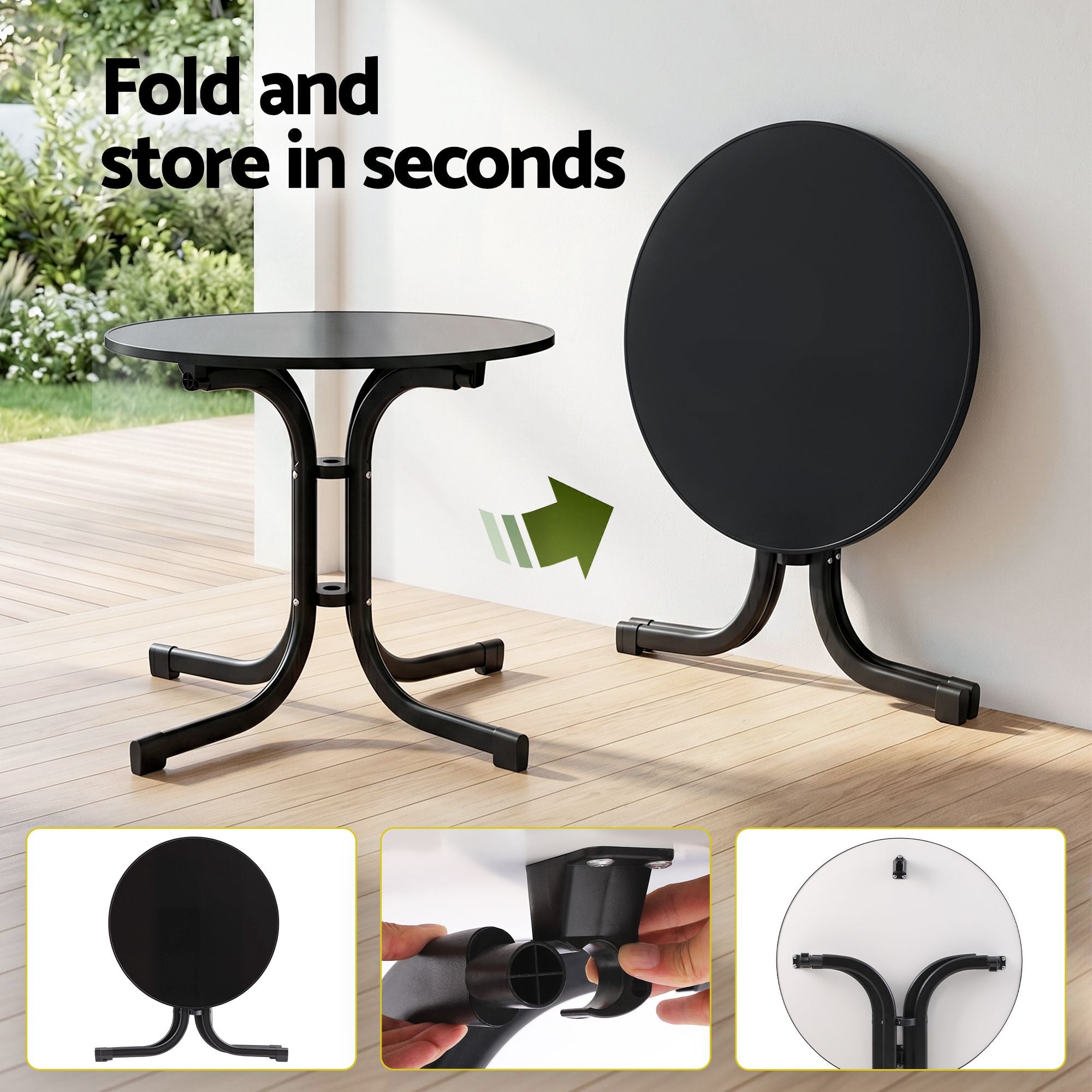 80cm Folding Outdoor Round Bistro Side Table - Black