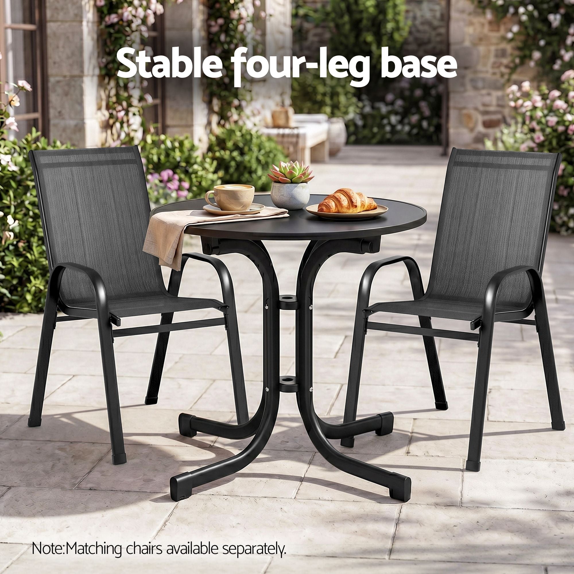 80cm Folding Outdoor Round Bistro Side Table - Black