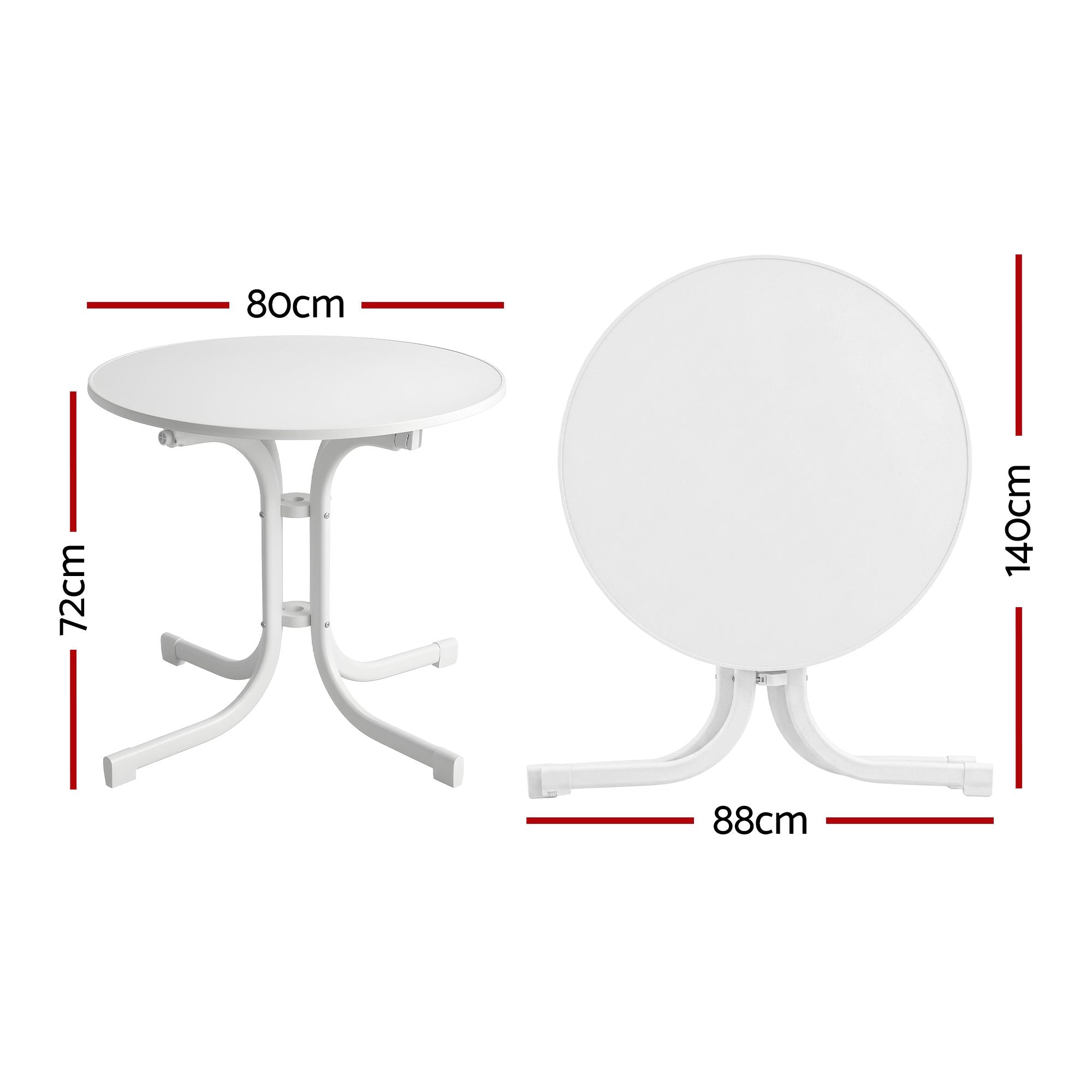 80cm Folding Outdoor Round Bistro Side Table with Steel Frame - White