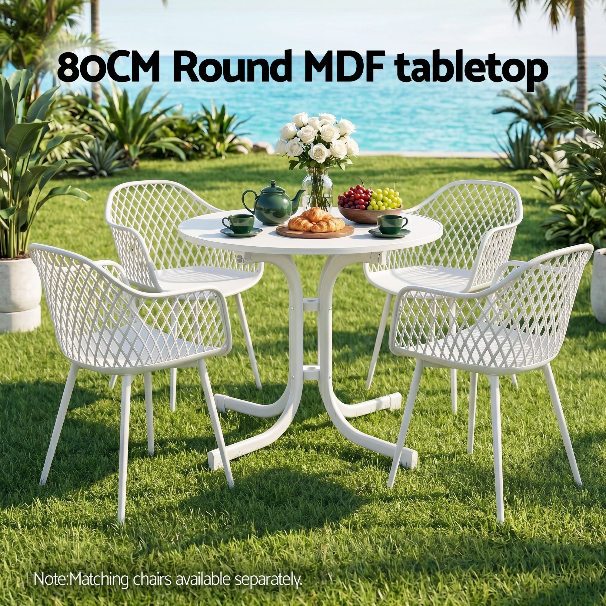 80cm Folding Outdoor Round Bistro Side Table with Steel Frame - White