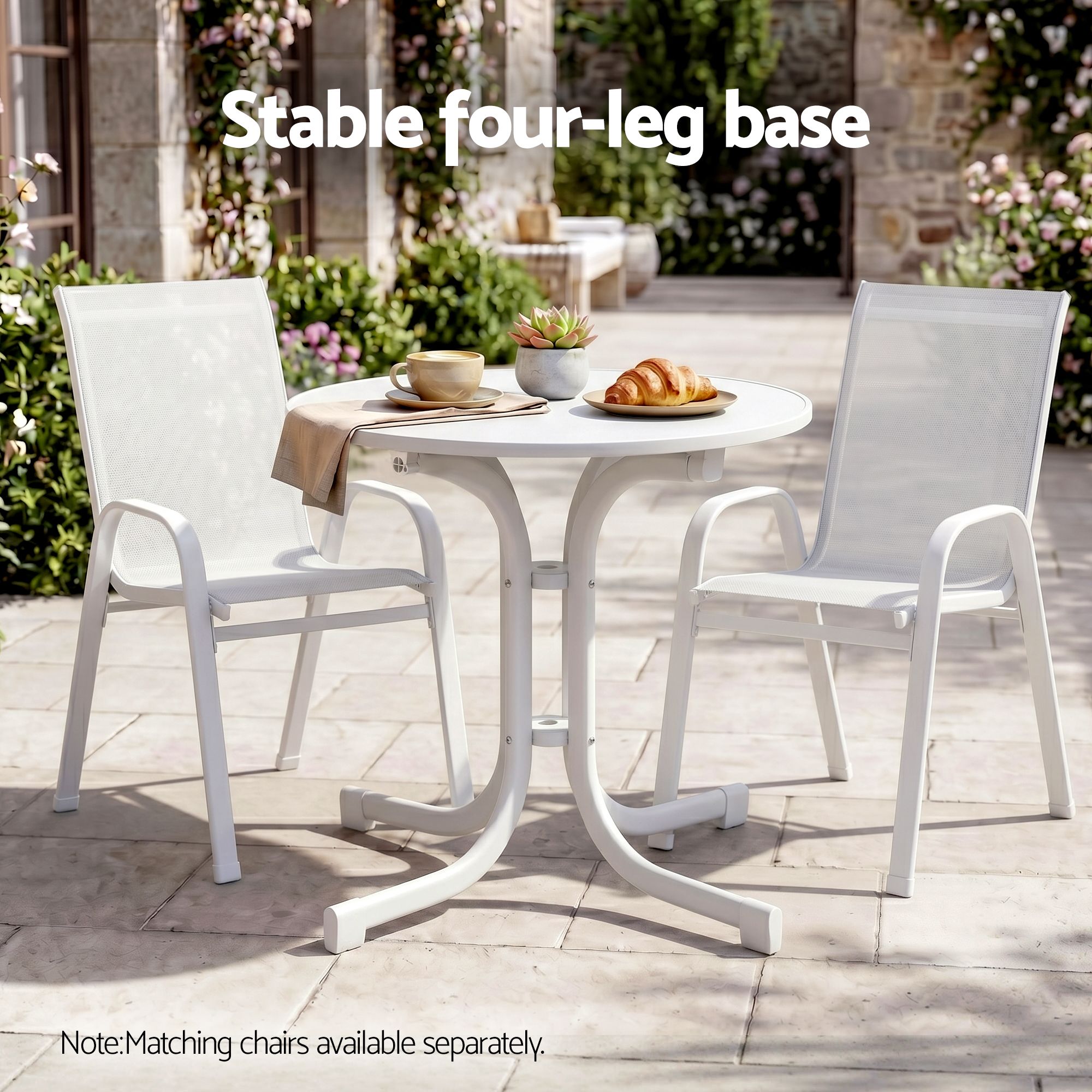 80cm Folding Outdoor Round Bistro Side Table with Steel Frame - White