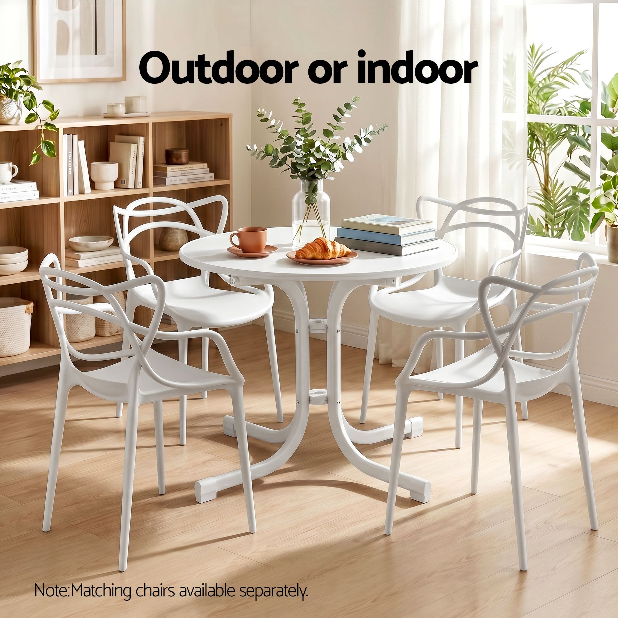 80cm Folding Outdoor Round Bistro Side Table with Steel Frame - White