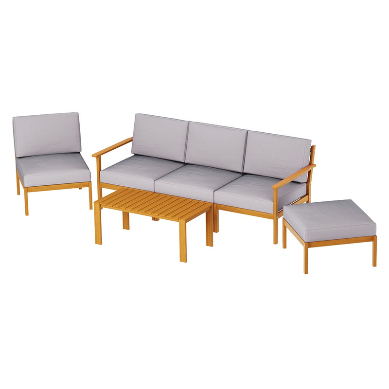 5 Seater Acacia Wood Lounge Setting Oak & Grey